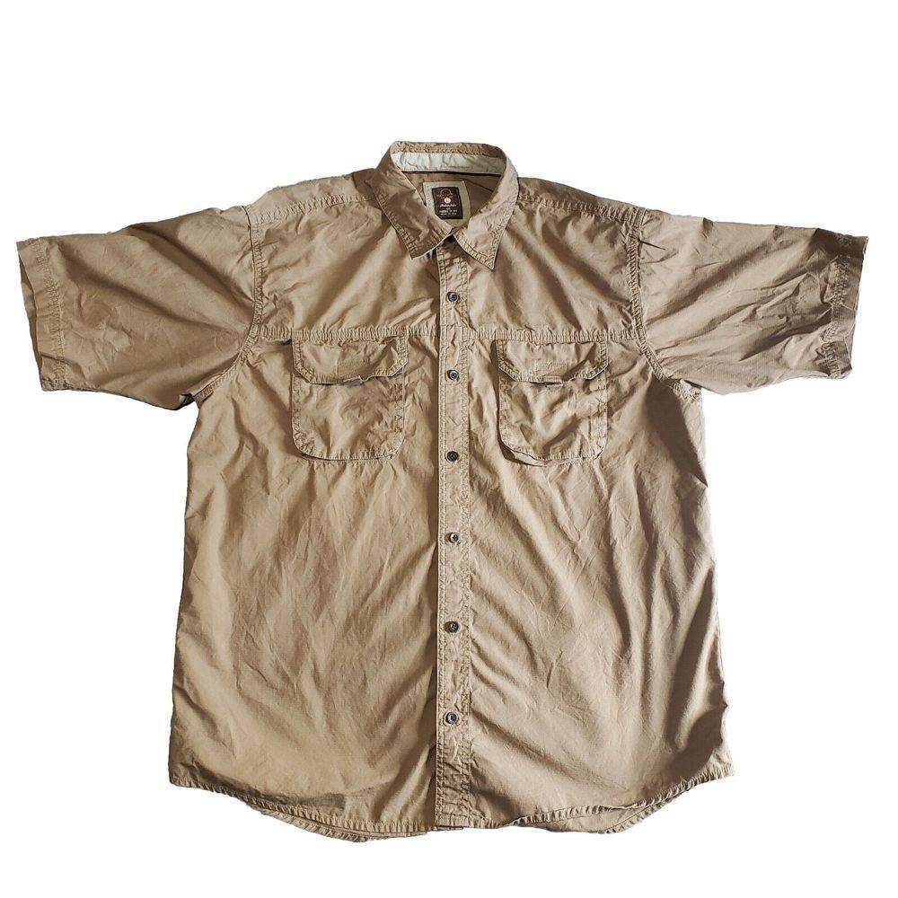 Redhead Shirt Mens Large Short Sleeve Button-Down‎ Collared Khaki